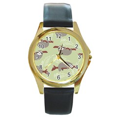 Sloths Pattern Design Round Gold Metal Watch