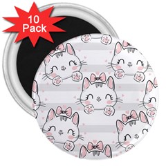 Cat With Bow Pattern 3  Magnets (10 Pack) 
