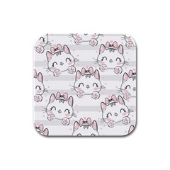 Cat With Bow Pattern Rubber Square Coaster (4 Pack)