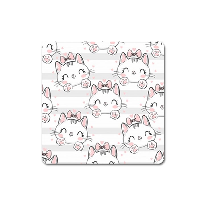 Cat With Bow Pattern Square Magnet