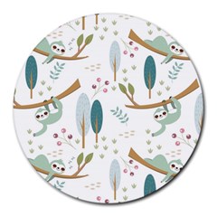 Pattern Sloth Woodland Round Mousepad