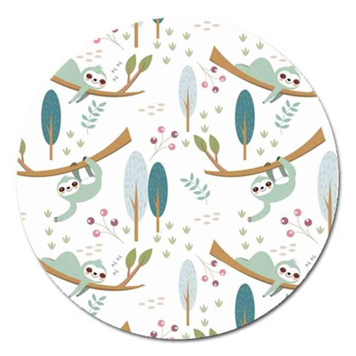 Pattern Sloth Woodland Magnet 5  (Round)