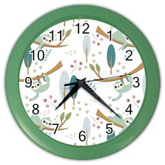 Pattern Sloth Woodland Color Wall Clock