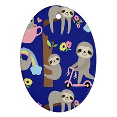 Hand Drawn Cute Sloth Pattern Background Ornament (oval)