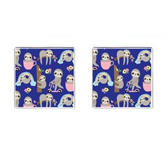 Hand Drawn Cute Sloth Pattern Background Cufflinks (square)