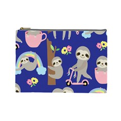 Hand Drawn Cute Sloth Pattern Background Cosmetic Bag (large) by Hannah976