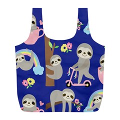 Hand Drawn Cute Sloth Pattern Background Full Print Recycle Bag (l) by Hannah976