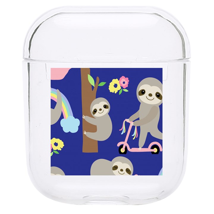 Hand Drawn Cute Sloth Pattern Background Hard PC AirPods 1/2 Case