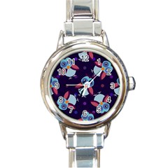 Owl Pattern Background Round Italian Charm Watch