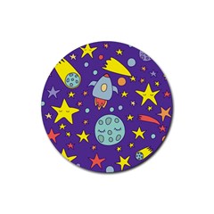 Card With Lovely Planets Rubber Round Coaster (4 Pack)