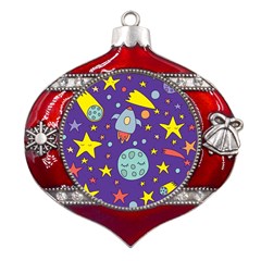 Card With Lovely Planets Metal Snowflake And Bell Red Ornament by Hannah976