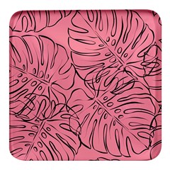 Pink Monstera Square Glass Fridge Magnet (4 pack)