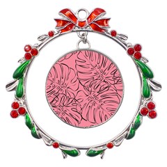 Pink Monstera Metal X mas Wreath Ribbon Ornament