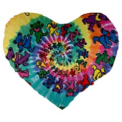 Grateful Dead Bears Tie Dye Vibrant Spiral Large 19  Premium Heart Shape Cushions by Bedest