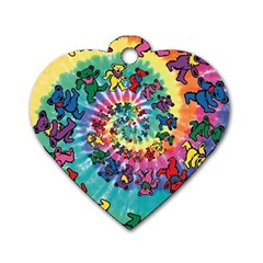 Grateful Dead Bears Tie Dye Vibrant Spiral Dog Tag Heart (two Sides)