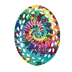 Grateful Dead Bears Tie Dye Vibrant Spiral Ornament (oval Filigree) by Bedest