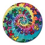 Grateful Dead Bears Tie Dye Vibrant Spiral Round Mousepad Front