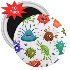 Dangerous Streptococcus Lactobacillus Staphylococcus Others Microbes Cartoon Style Vector Seamless P 3  Magnets (10 Pack) 