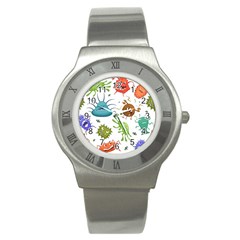 Dangerous Streptococcus Lactobacillus Staphylococcus Others Microbes Cartoon Style Vector Seamless P Stainless Steel Watch by Ravend