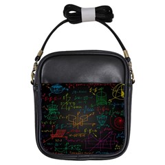 Mathematical Colorful Formulas Drawn By Hand Black Chalkboard Girls Sling Bag