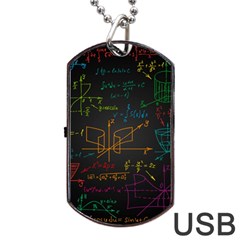 Mathematical Colorful Formulas Drawn By Hand Black Chalkboard Dog Tag Usb Flash (one Side) by Ravend