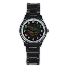 Mathematical Colorful Formulas Drawn By Hand Black Chalkboard Stainless Steel Round Watch by Ravend