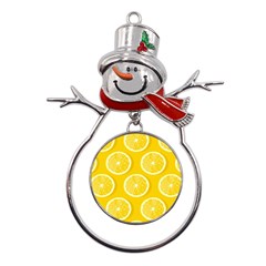 Lemon Fruits Slice Seamless Pattern Metal Snowman Ornament by Ravend