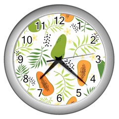 Seamless Tropical Pattern With Papaya Wall Clock (silver)