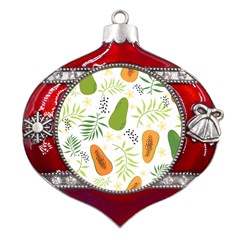 Seamless Tropical Pattern With Papaya Metal Snowflake And Bell Red Ornament