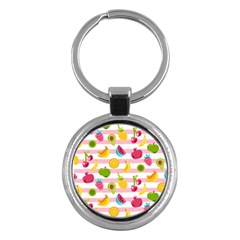 Tropical Fruits Berries Seamless Pattern Key Chain (round)