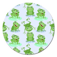 Cute Green Frogs Seamless Pattern Magnet 5  (round)