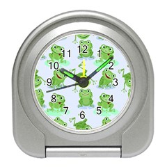 Cute Green Frogs Seamless Pattern Travel Alarm Clock by Ravend