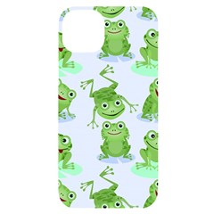 Cute Green Frogs Seamless Pattern Iphone 14 Plus Black Uv Print Case by Ravend