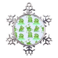 Cute Green Frogs Seamless Pattern Metal Large Snowflake Ornament by Ravend