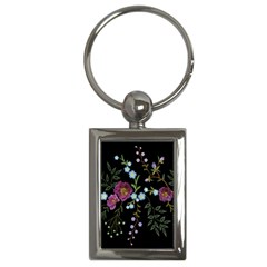 Embroidery Trend Floral Pattern Small Branches Herb Rose Key Chain (rectangle) by Apen