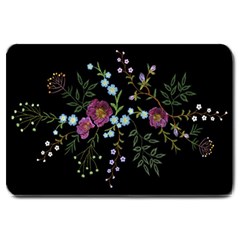 Embroidery Trend Floral Pattern Small Branches Herb Rose Large Doormat by Apen