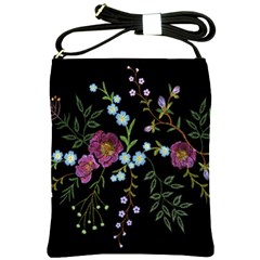 Embroidery Trend Floral Pattern Small Branches Herb Rose Shoulder Sling Bag by Apen