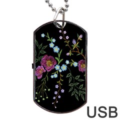 Embroidery Trend Floral Pattern Small Branches Herb Rose Dog Tag USB Flash (One Side)