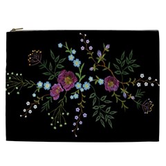 Embroidery Trend Floral Pattern Small Branches Herb Rose Cosmetic Bag (xxl) by Apen