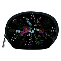 Embroidery Trend Floral Pattern Small Branches Herb Rose Accessory Pouch (medium) by Apen