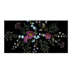 Embroidery Trend Floral Pattern Small Branches Herb Rose Satin Wrap 35  X 70 