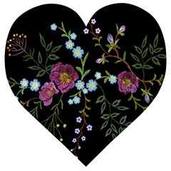 Embroidery Trend Floral Pattern Small Branches Herb Rose Wooden Puzzle Heart by Apen