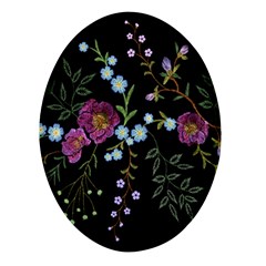 Embroidery Trend Floral Pattern Small Branches Herb Rose Oval Glass Fridge Magnet (4 Pack) by Apen