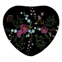 Embroidery Trend Floral Pattern Small Branches Herb Rose Heart Glass Fridge Magnet (4 Pack) by Apen