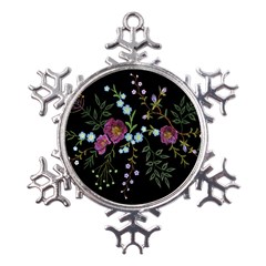 Embroidery Trend Floral Pattern Small Branches Herb Rose Metal Large Snowflake Ornament by Apen