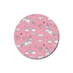 Cute Unicorn Seamless Pattern Rubber Coaster (round) by Apen