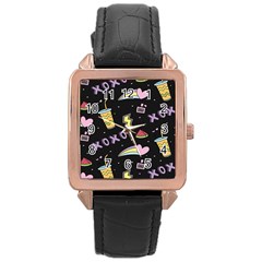 Cute Girl Things Seamless Background Rose Gold Leather Watch  by Apen