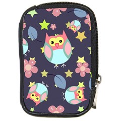 Owl Stars Pattern Background Compact Camera Leather Case