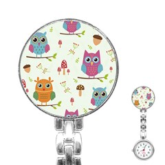 Forest Seamless Pattern With Cute Owls Stainless Steel Nurses Watch by Apen