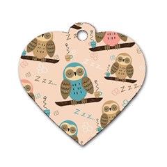 Seamless Pattern Owls Dream Cute Style Pajama Fabric Dog Tag Heart (One Side)